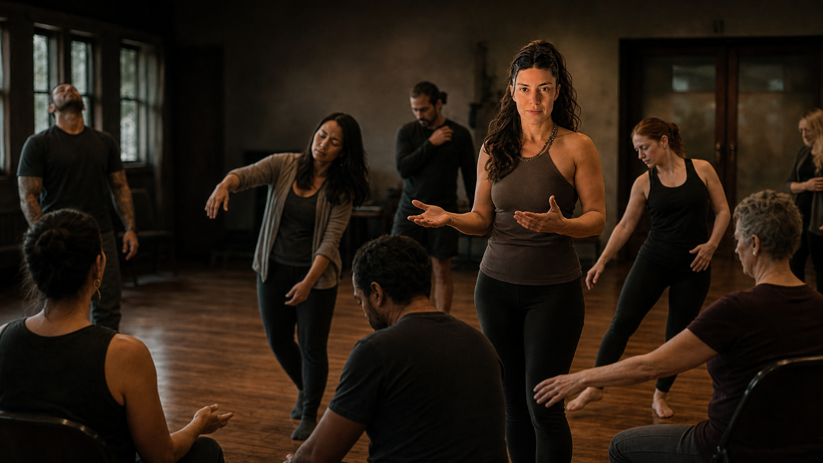 A facilitator leading an experiential group in a circle